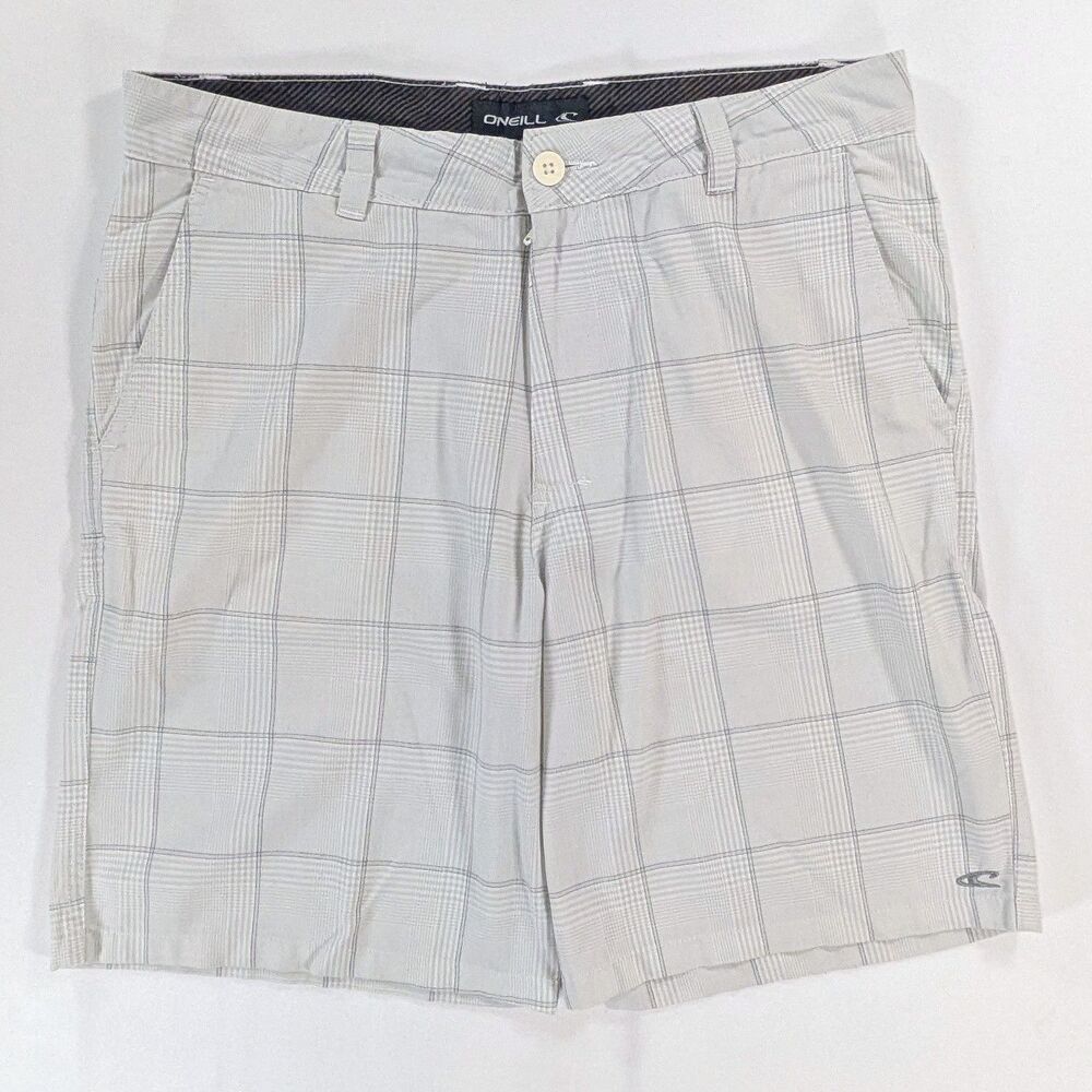 O’Neill Men’s Shorts Size 32 White Gray Plaid Performance Hybrid Skate Golf